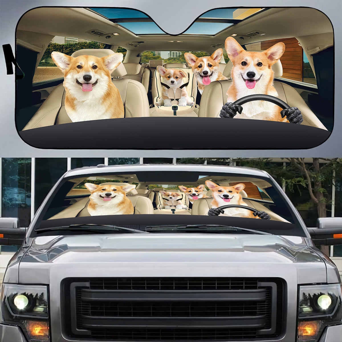 Petthouse | Cute Pembroke Welsh Corgi Sunshade Dog Car Sun Visors For Windshield Corgi Dog Mom Gifts