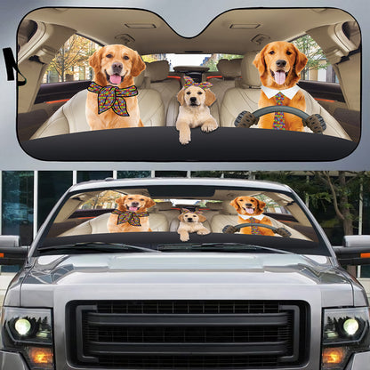 Petthouse | Autism Awareness Golden Retriever Dog Family Printed Car Sun Shade Windshield Golden Dog