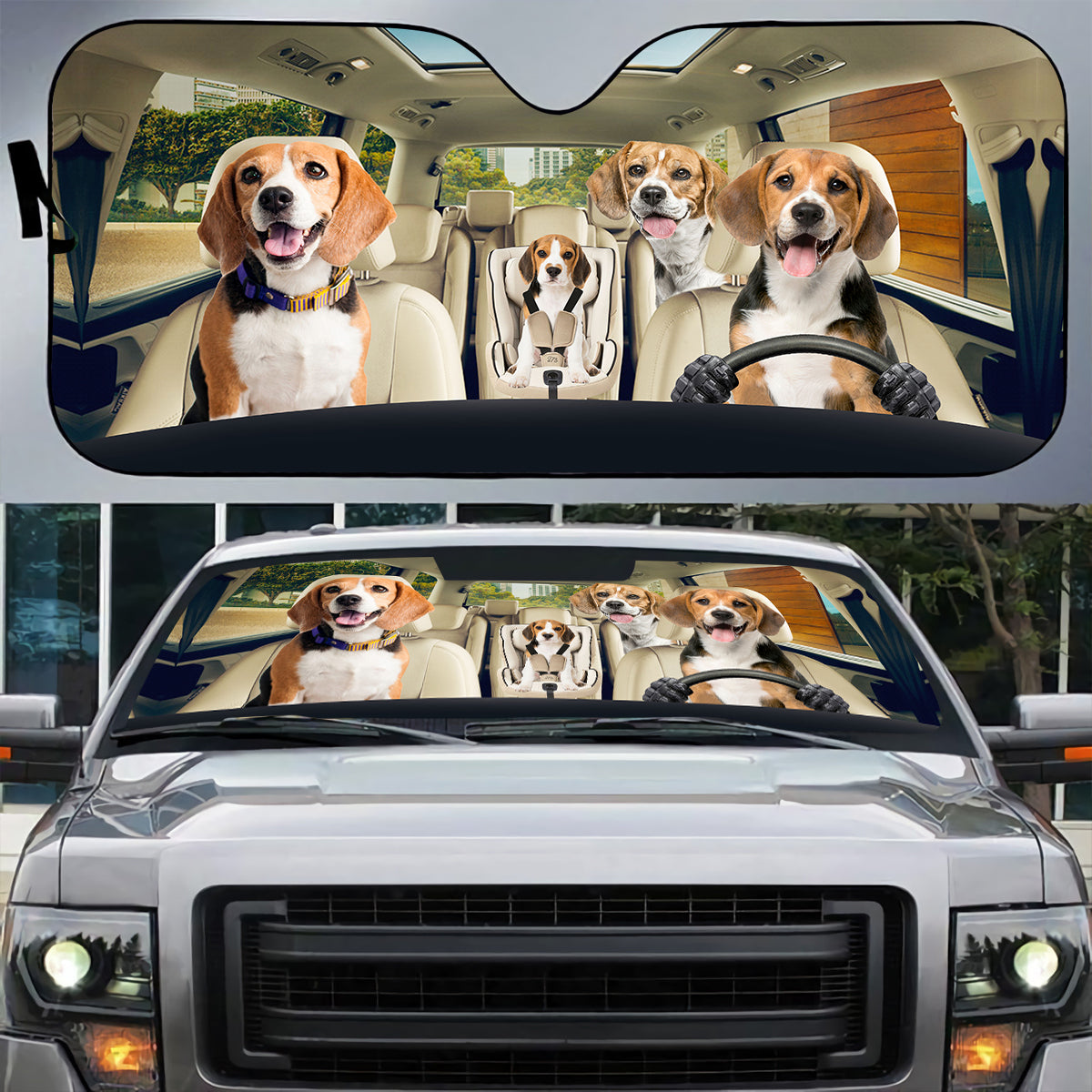 Petthouse | Beagle Family Sunshade Dog Car Accessories Car Sun Visors For Windshield Dog Lover Gift