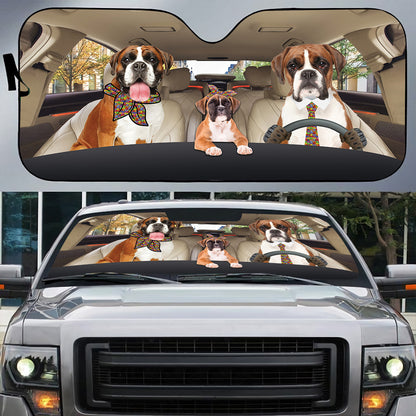 Petthouse | Boxer Dog Sunshade Autism Awareness Car Windshield Dog Family Auto Shade Protectors