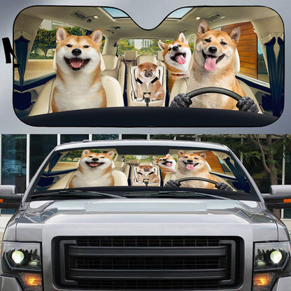 Petthouse | Shiba Inu Family Printed Car Sunshade Shiba Printed Auto Decoration Puppies Shiba Fans Gift