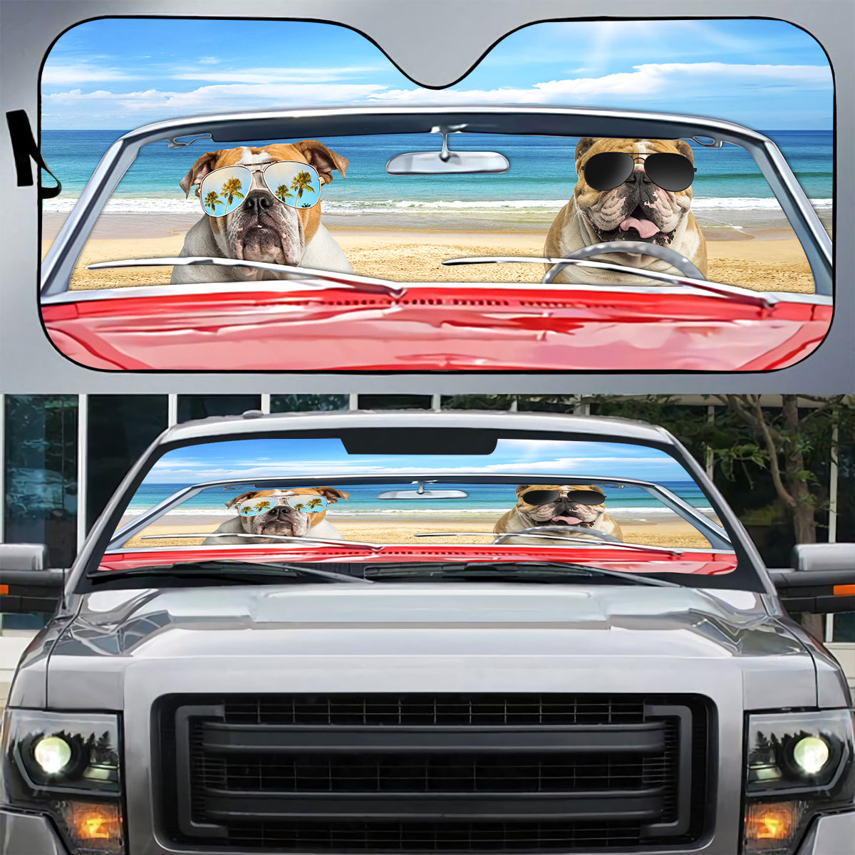 Petthouse | English Bulldog Summer Vacation Dog Sunshade Car Sun Shade Windshield Truck Windshield Sun Shade