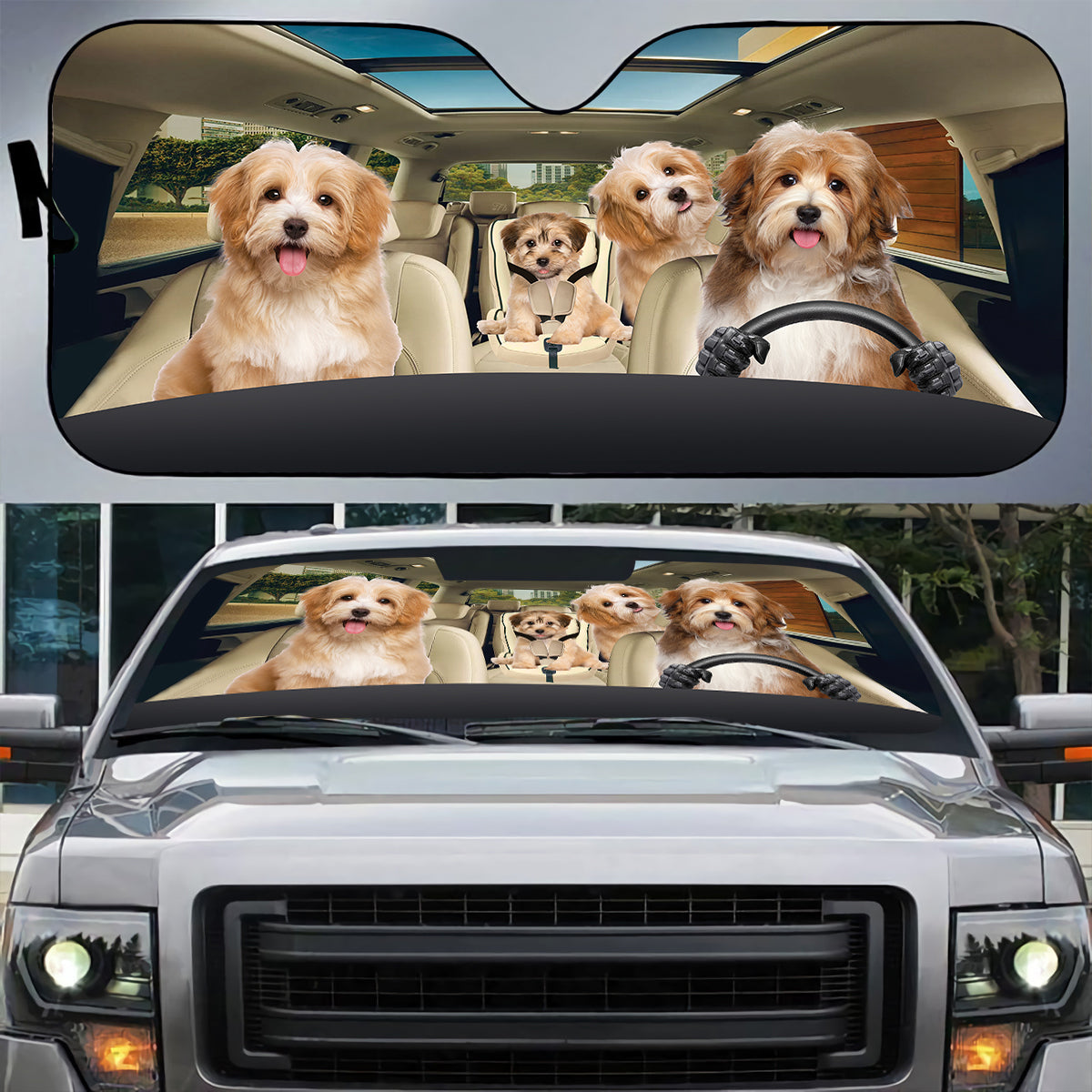 Petthouse | Havanese Dog Car Sunshade Dog Family Windshield Sun Shade Dog Lover Window Protect