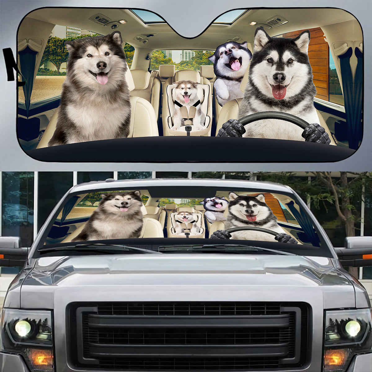 Petthouse | Alaskan Malamute Puppies Family Car Sunshade Puppies Alaska Dog Lovers Dog Owner Car Decor