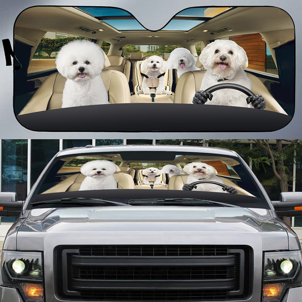 Petthouse | Bichon Frisé Sunshade Dog Car Accessories Dog Mom Dog Dad Dog Lover Auto Sunshade Windshield