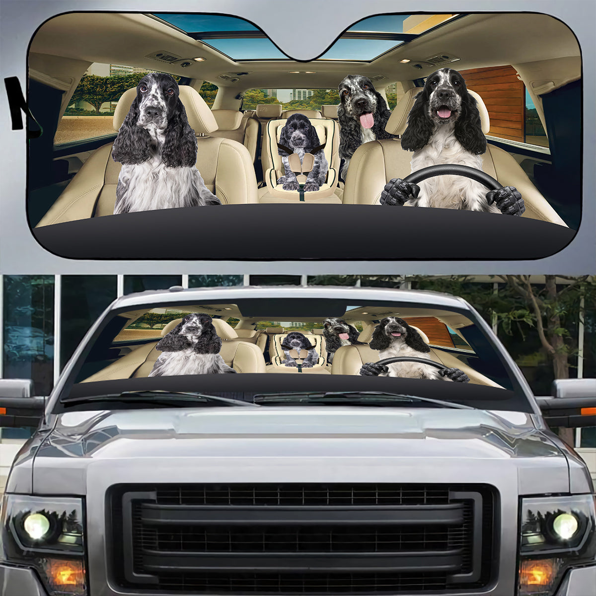 Petthouse | Cocker Spaniel Sun Shade Dog Family Auto Windshield Sunshade Dog Lover Car Window Cover