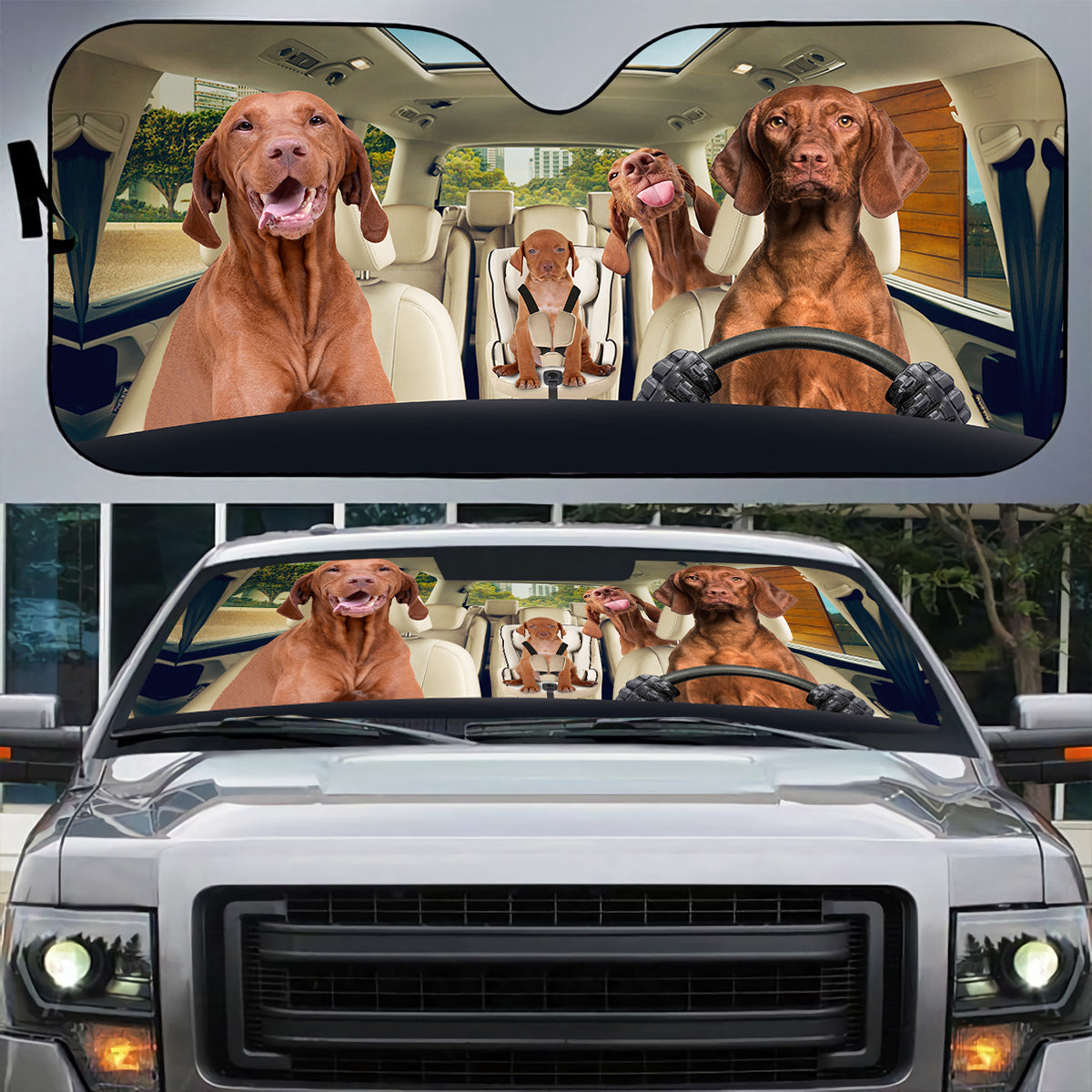 Petthouse | Vizsla Family Driver Auto Sunshade Vizsla Puppies Dog Fans Car Decoration Vizsla Brown