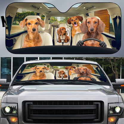 Petthouse | Dachshund Family Sunshade Dog Car Accessories Car Sun Visors For Windshield Dog Lover Gift