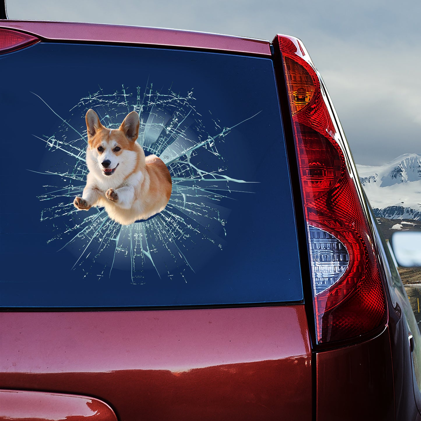 Petthouse | Pembroke Welsh Corgi Running Decal Dog Crack Glass Effect Print Stickers Corgi Mom Car Decor