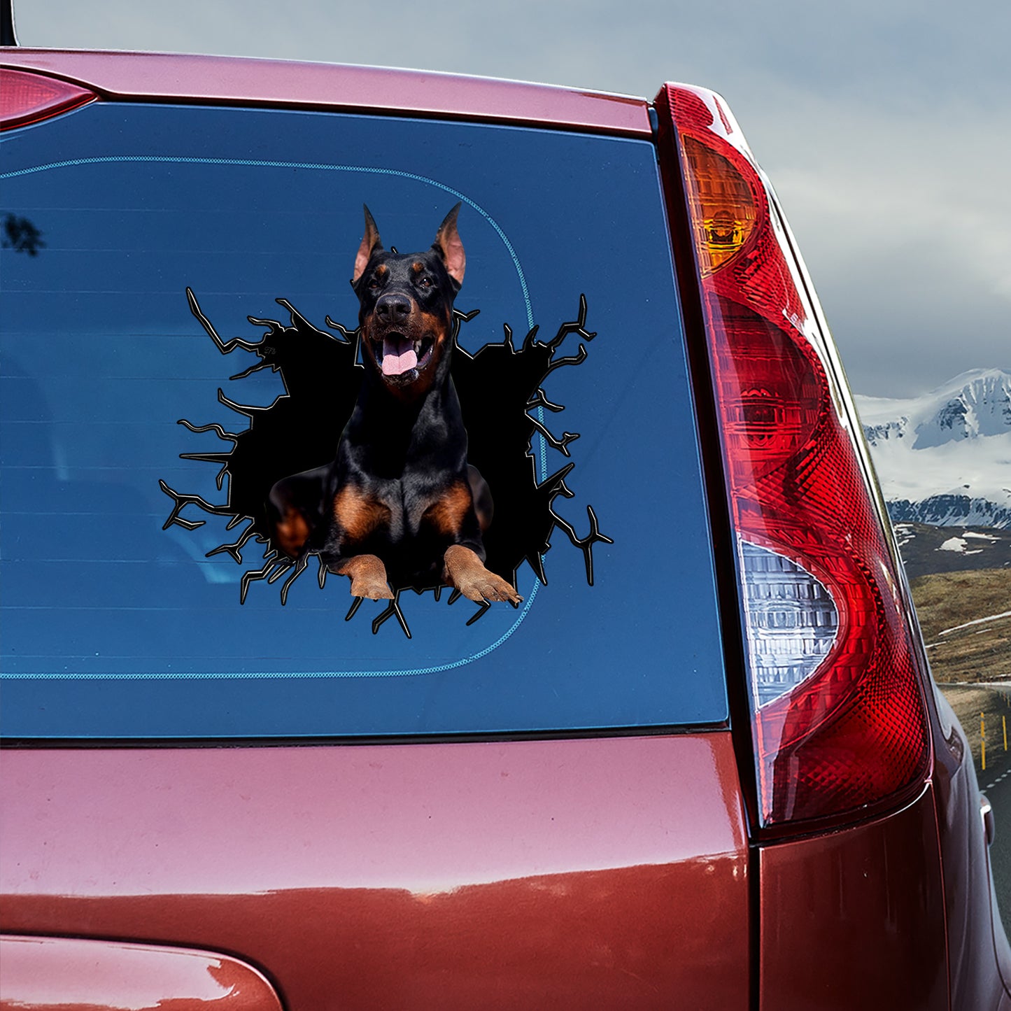 Petthouse | Doberman Pinscher Vinyl Sticker Peel And Stick Big Hole Cracked Print Decal Fun Car Decor