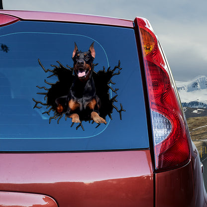 Petthouse | Doberman Pinscher Vinyl Sticker Peel And Stick Big Hole Cracked Print Decal Fun Car Decor