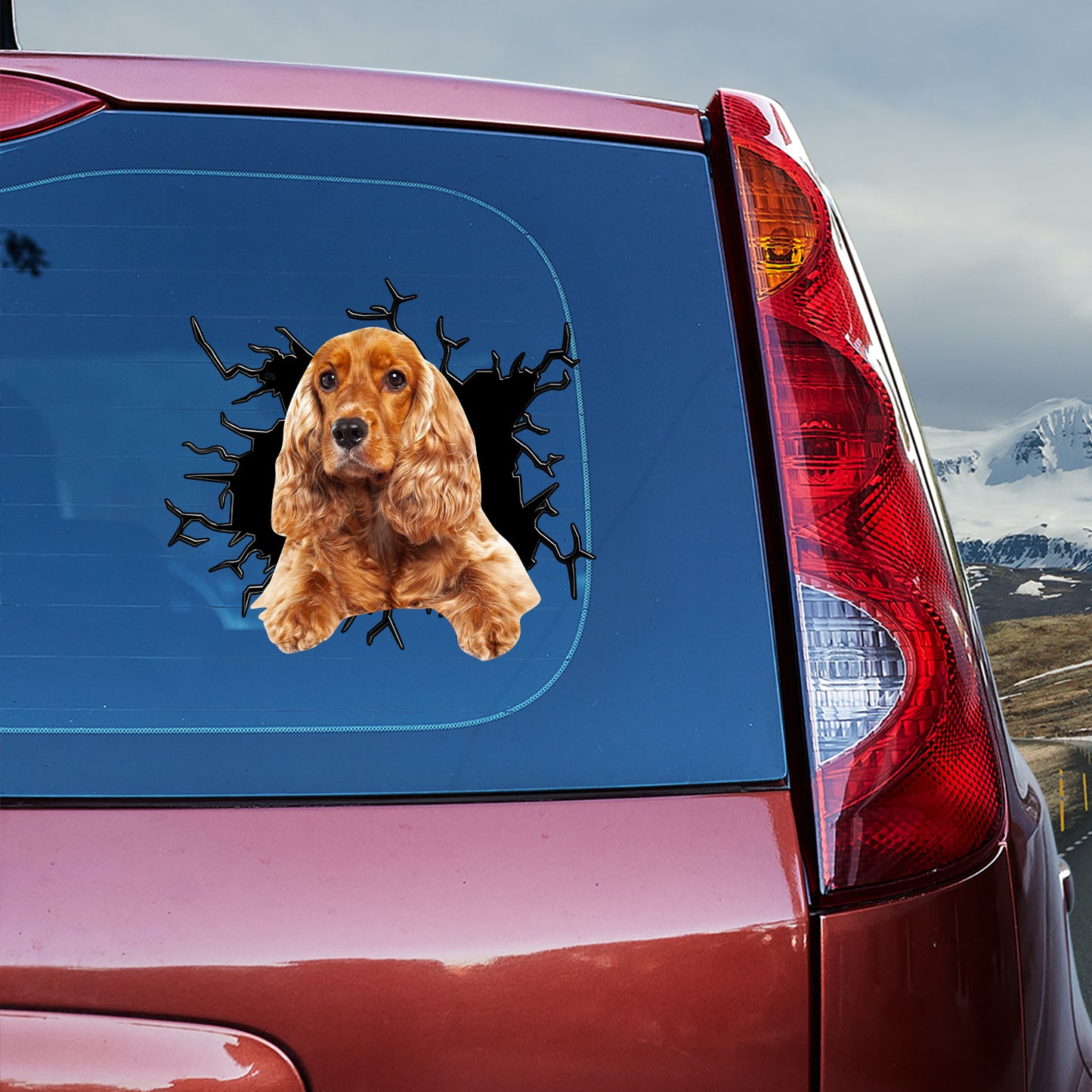 Petthouse | English Cocker Spaniel Cracked Hole Decal Dog Peeking Out Vinyl Sticker Peel And Stick For Dog