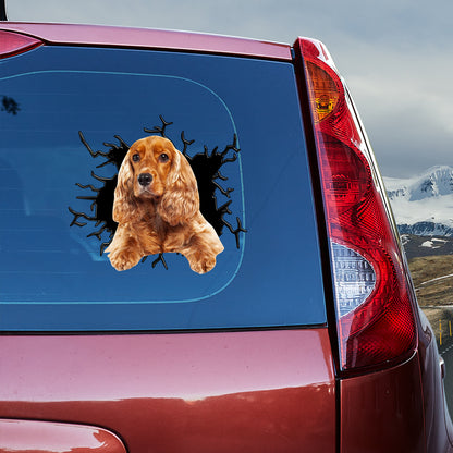 Petthouse | English Cocker Spaniel Cracked Hole Decal Dog Peeking Out Vinyl Sticker Peel And Stick For Dog