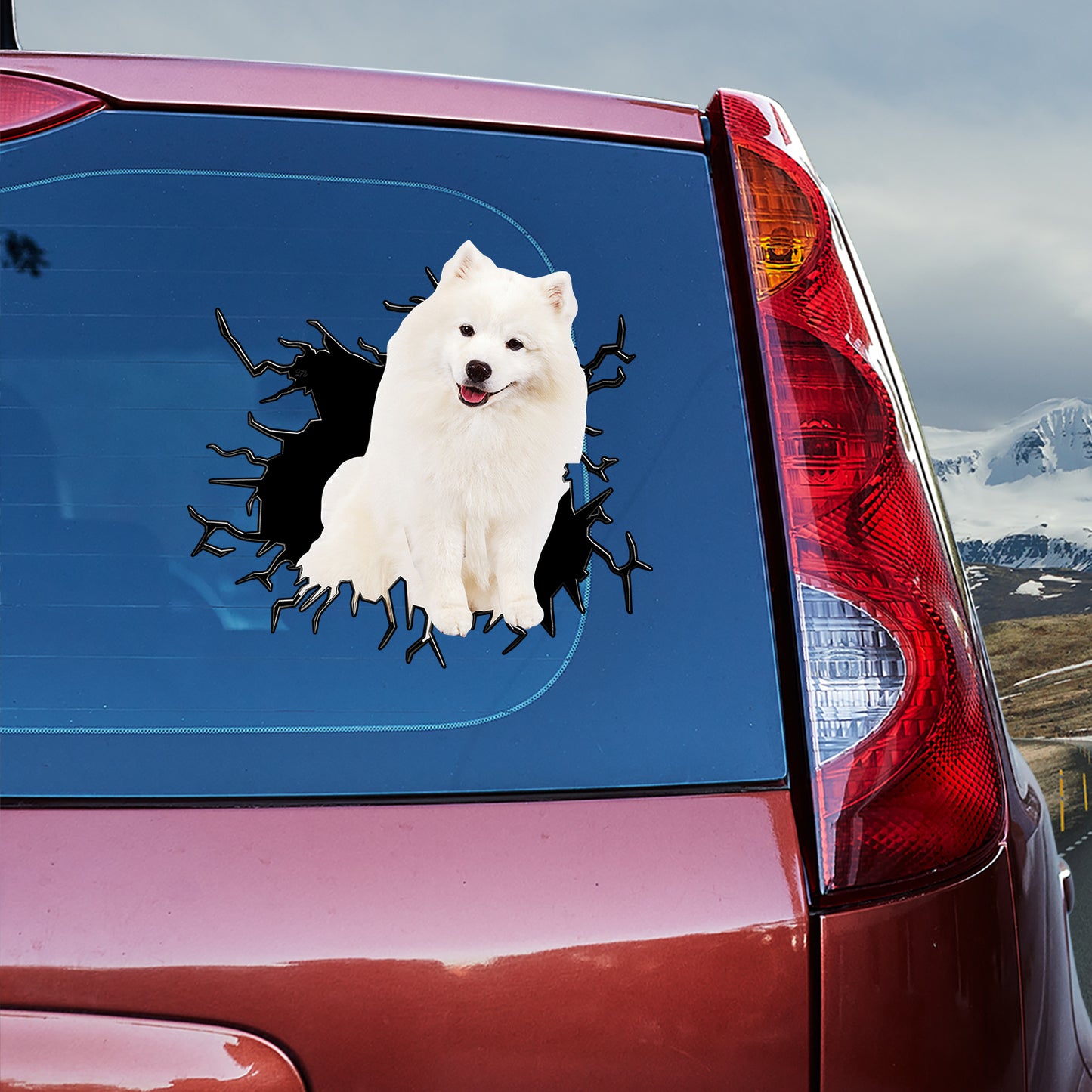 Petthouse | American Eskimo Dog Breaking Wall Car Sticker Vinyl Decal Self Adhesive Decal For Dog Lovers