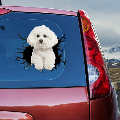 Petthouse | Bichon Frise Sticker Decor For Car Dog Cracked Glass Vinyl Decal Removable Sticker For Dog Lovers