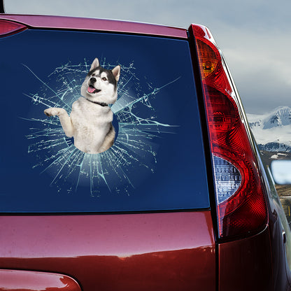 Petthouse | Siberian Husky Cute Dog Car Sticker Husky Cracked Hole Print Decals Stickers For Cars Dog Lovers