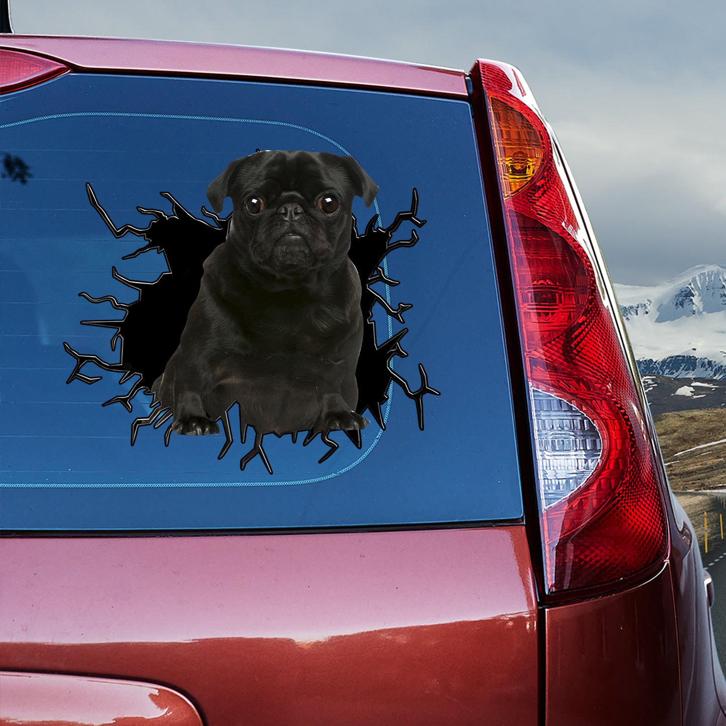Petthouse | Black Pug Crack Wall Decal Dog Water Bottle Stickers Kids Fun Car Decor For Dog Mom Dad