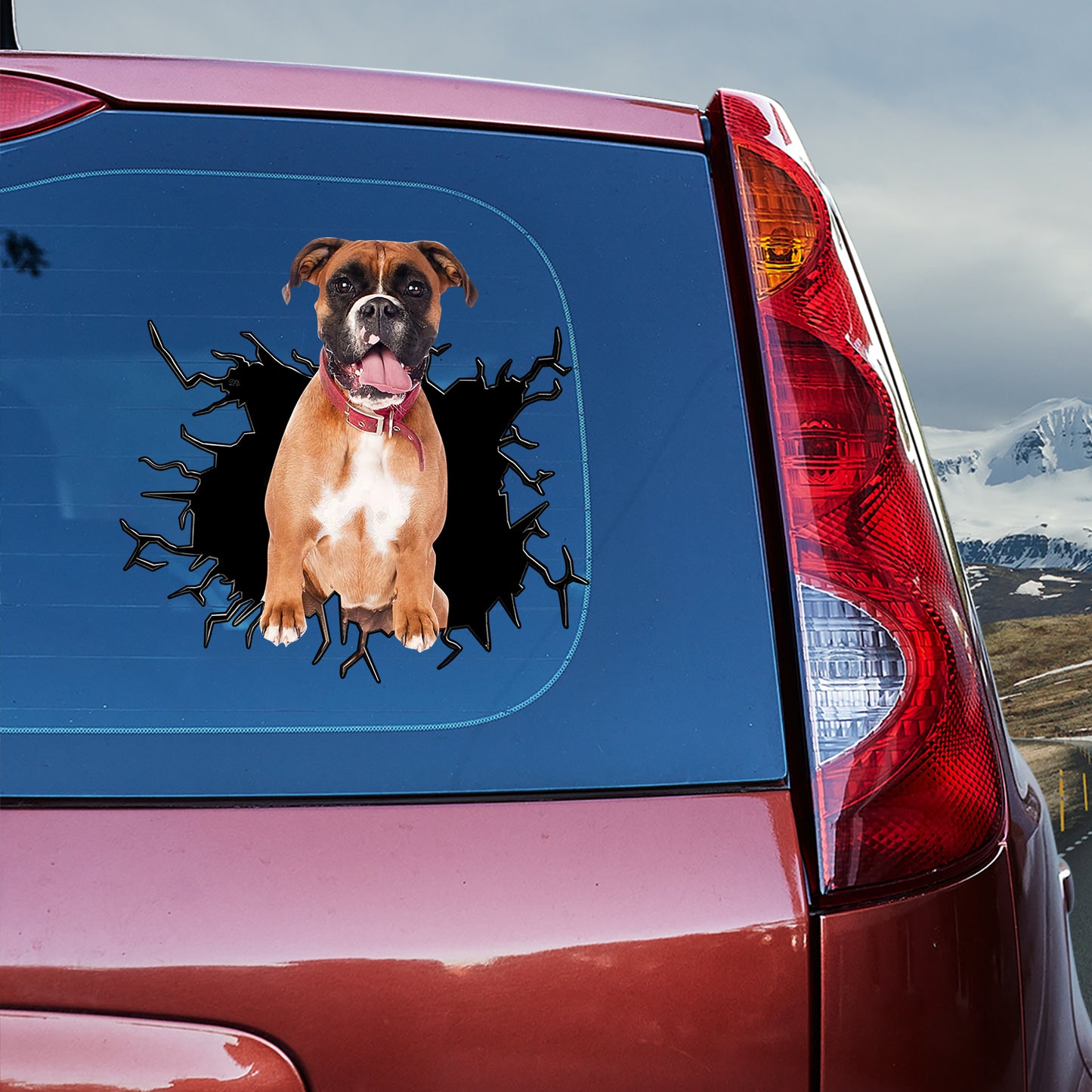 Petthouse | Boxer Funny Window Decal Dog Water Bottle Vinyl Sticker Big Hole Crack Effect Print Dog Lovers