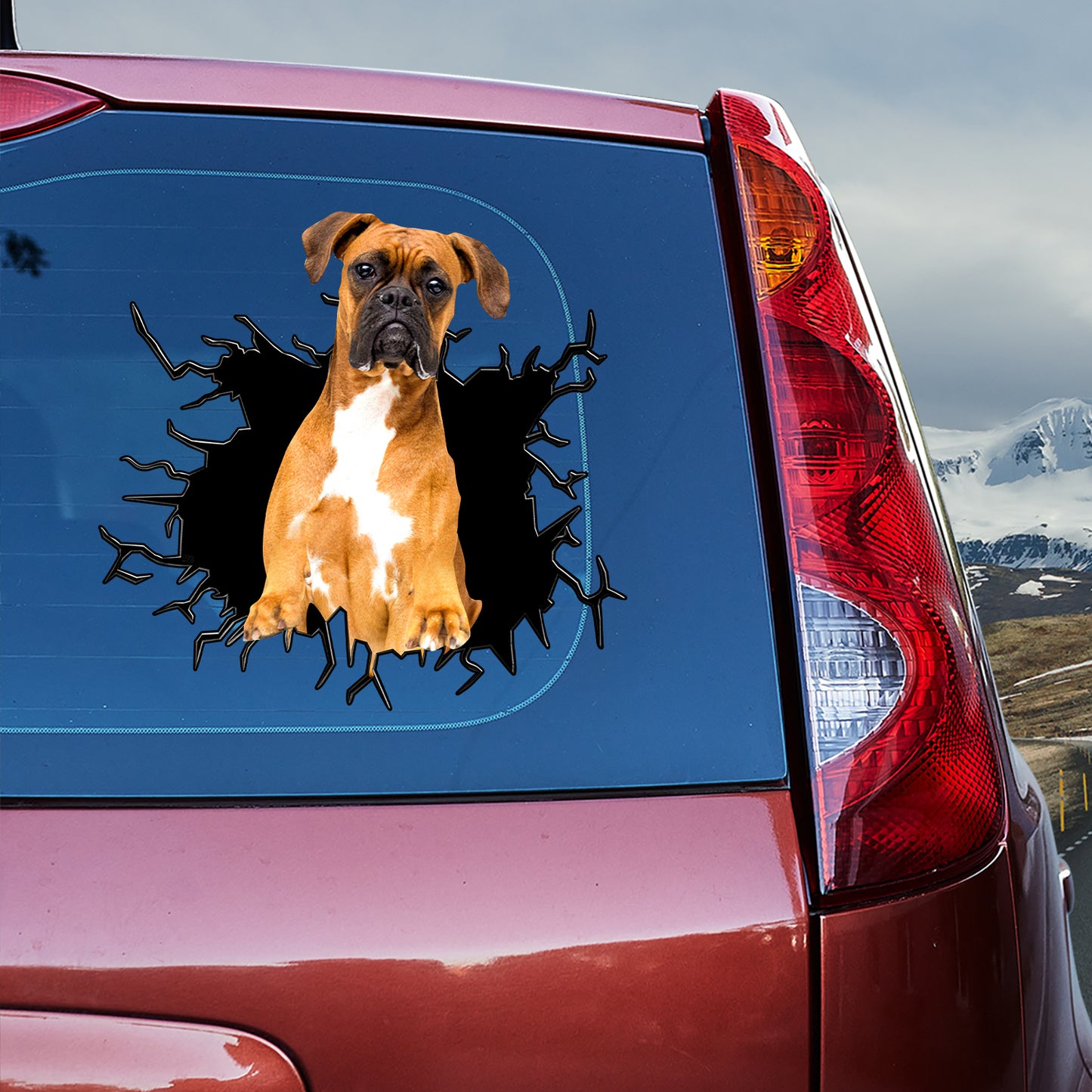 Petthouse | Boxer Cracked Hole Vinyl Decor Boxer Peeking Out Car Sticker Porthole Decoration For Dog Lovers