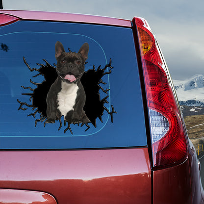 Petthouse | Black French Bulldog Car Sticker Decal Cracked Glass Vinyl Window Sticker French Bulldog Mom Gift