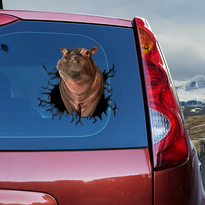 Petthouse | Hippopotamus Kawaii Stickers Hippo Crack Decal For Car Window Vinyl Die Cut Decal Animal Lovers