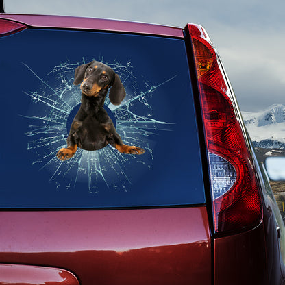 Petthouse | Dachshund Dog Car Sticker Black Dachshund Crack Glasses Printed Decal Funny Car Window Decor