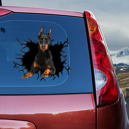 Petthouse | Doberman Pinscher Peek Out Crack Hole Car Sticker Dog Vinyl Decal Funny Car Window Decor