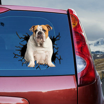 Petthouse | English Bulldog Car Decal Dog In Big Hole Crack Sticker Car Accessory Vinyl Sign For Dog Lovers