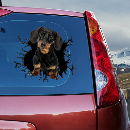 Petthouse | Black Dachshund Cracked Glass Decal Animal Dog Car Window Fun Car Decor For Dachshund Owners