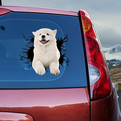 Petthouse | Samoyed Puppy Cute Decal Sticker Dog Crack Hole Print Vinyl Decal For Car Window Laptop Bottle