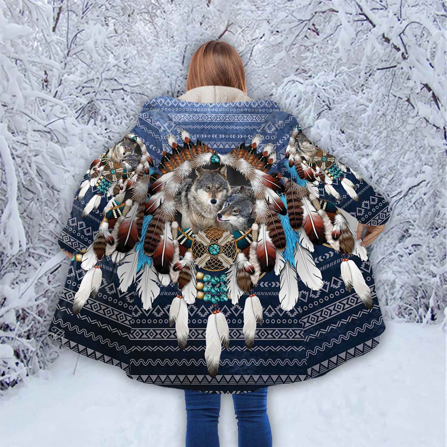 Petthouse | Wolf Couple Husband Wife Dreamcatcher Hooded Cloak, Amerinds People Vintage Gifts Native