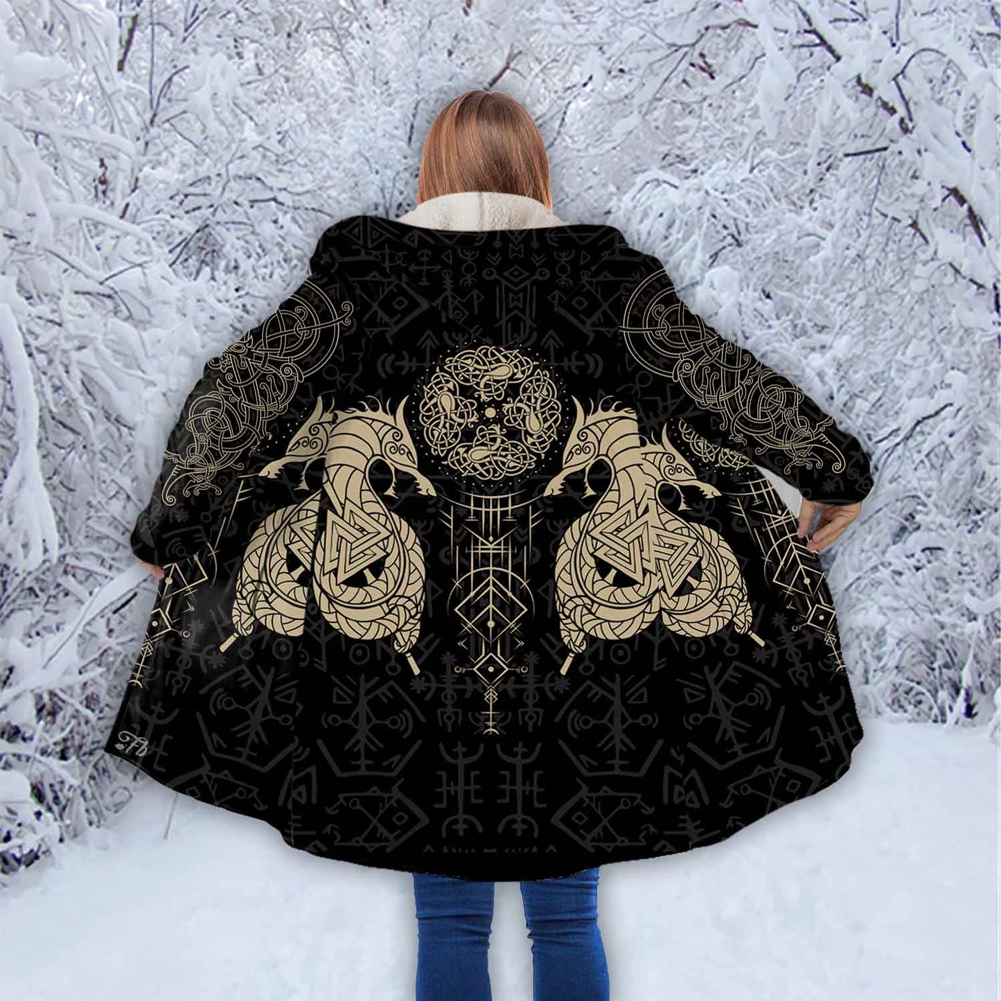 Petthouse | Viking Wolf Fenrir Hooded Cloak Viking Runes Pattern Cloak Coat Viking Odin Celtic Nordic