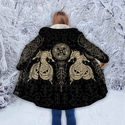 Petthouse | Viking Wolf Fenrir Hooded Cloak Viking Runes Pattern Cloak Coat Viking Odin Celtic Nordic