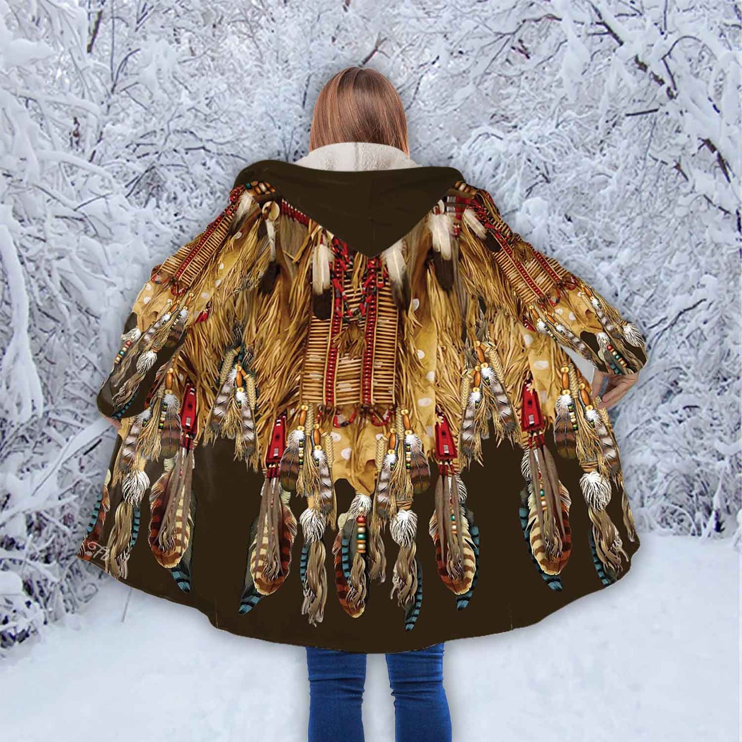 Petthouse | Indian Printed Hooded Cloak, Native American Printed Christmas Day Gift, Native Women Gift