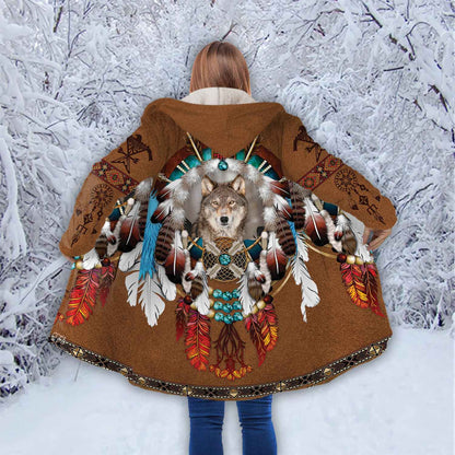 Petthouse | Wolf Dreamcatcher Brown Printed Hooded Cloak, Indian Girls Native Dad Gift  Indigenous
