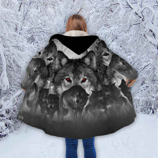 Petthouse | Red Eyes Wolf Lovers Hooded Cloak, Wildlife Animal Wolf Lovers Christmas Day Gift
