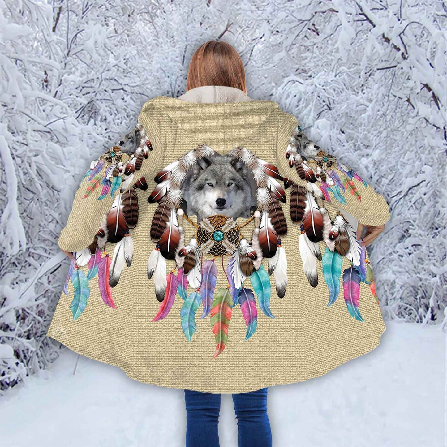 Petthouse | Wolf Face Printed Hooded Cloak, Dreamcatchers Wolf Wildlife Animal Christmas Gift
