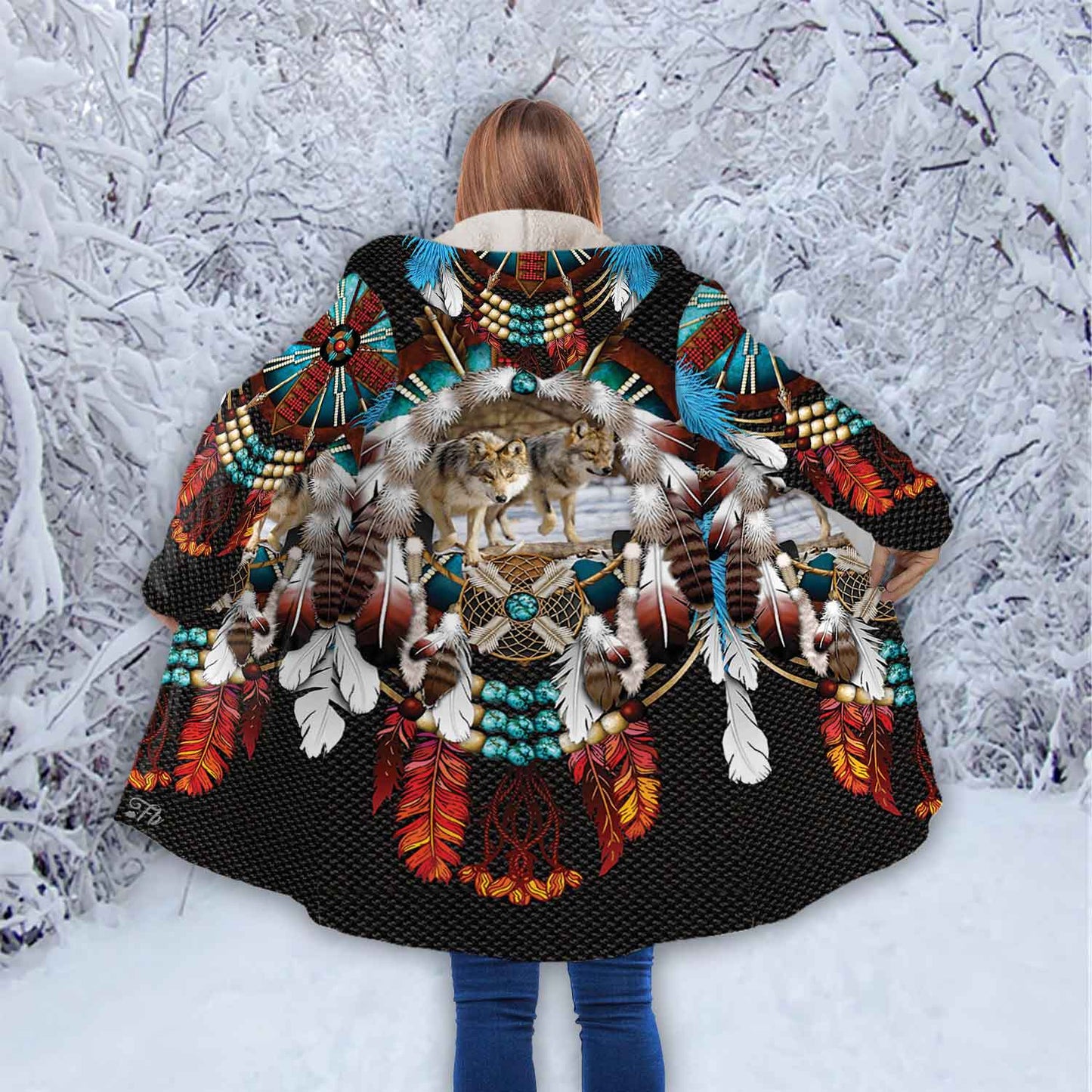 Petthouse | Wolf Wildlife Animal Dreamcatcher Hooded Cloak, Amerind Mom Native Mom For Indigenous