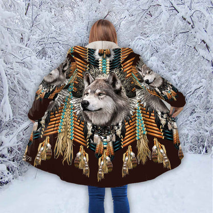 Petthouse | Wolf Face Printed Hooded Cloak, Native American Wolf Wildife Fans Christmas Day Gift