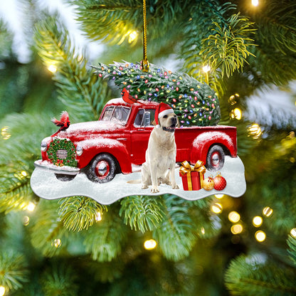 Petthouse | Labrador Retriever Ornament Red Truck Cardinal Ornament Merry Christmas Ormament Xmas Gift