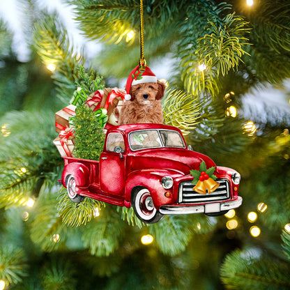 Petthouse | Goldendoodle Car Red Christmas Ornament Goldendoodle Ornament Christmas Gift