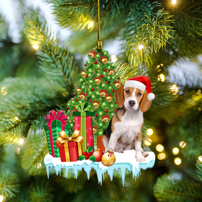 Petthouse | Beagle Welcome Christmas Tree Decoration, Beagle Sit Beside Tree Car Hanging, Dog Lover