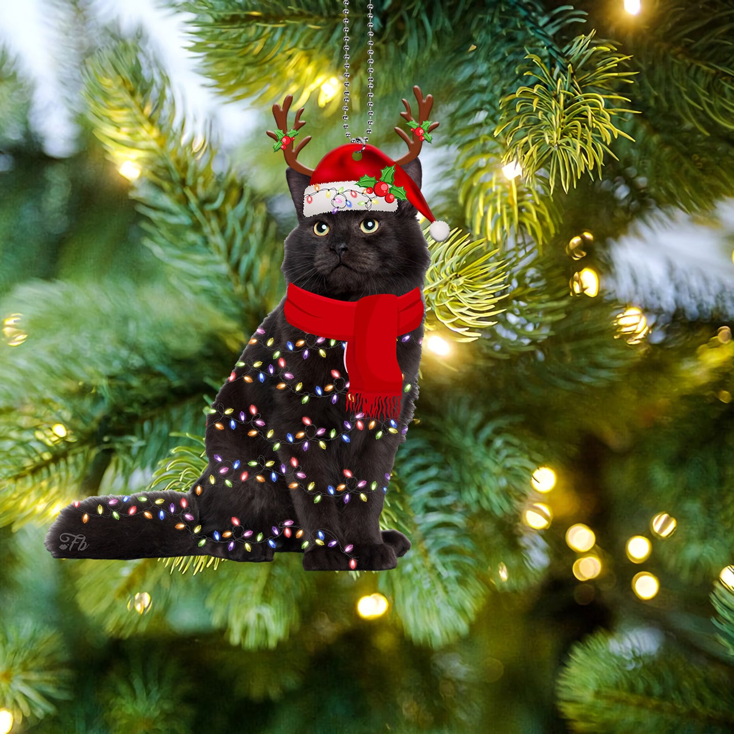 Petthouse | Black Cat Christmas Ornament, Car Christmas Outfit Ornament, Cat Mom Xmas Car Hanging