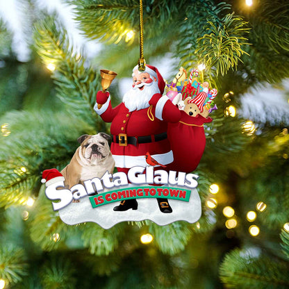 Petthouse | English Bulldog Santa Claus Ornament, Santa Claus Is Coming To Town, Dog Santa Ornament