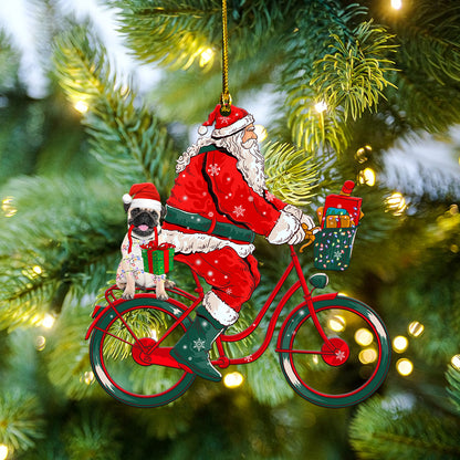 Petthouse | Cute Santa Ride Bike With Pug Car Ornament Pug Ornament Christmas Ornament