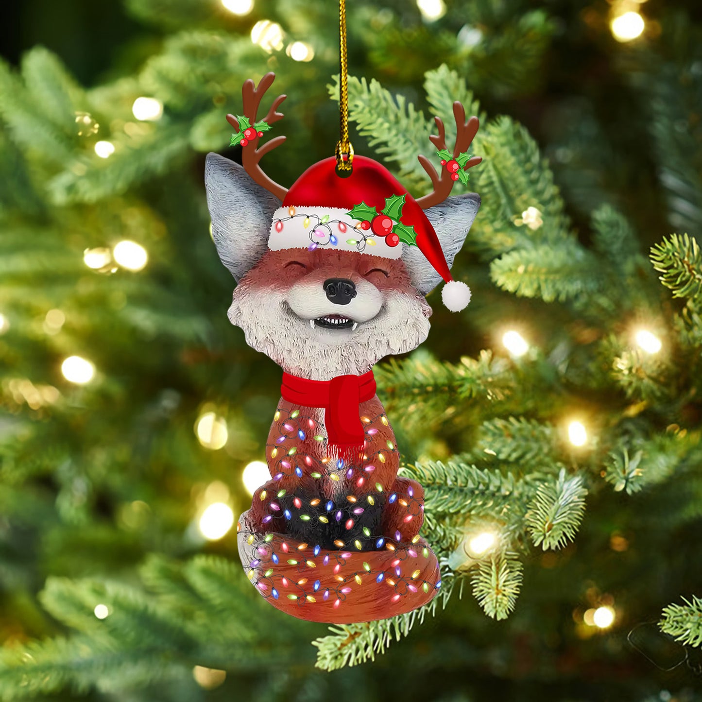 Petthouse | Fox Wear Santa Hat Car Decor, Fox In Reindeer Custom Car Hanging, Christmas Fox Lover