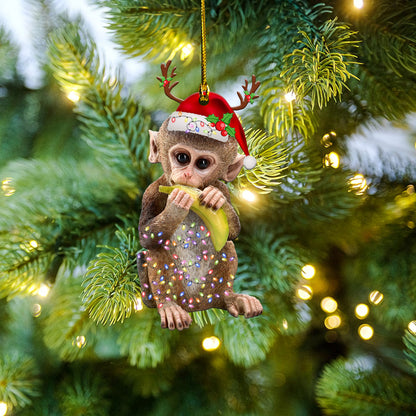 Petthouse | Mokey Banana Christmas Car Hanging Ornament Monkey Santa Hat Merry Christmas