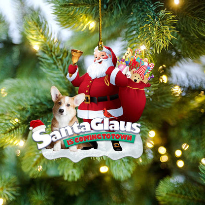 Petthouse | Corgi Dog Ornament Santa Is Coming To Town Ornament Christmas Ornament