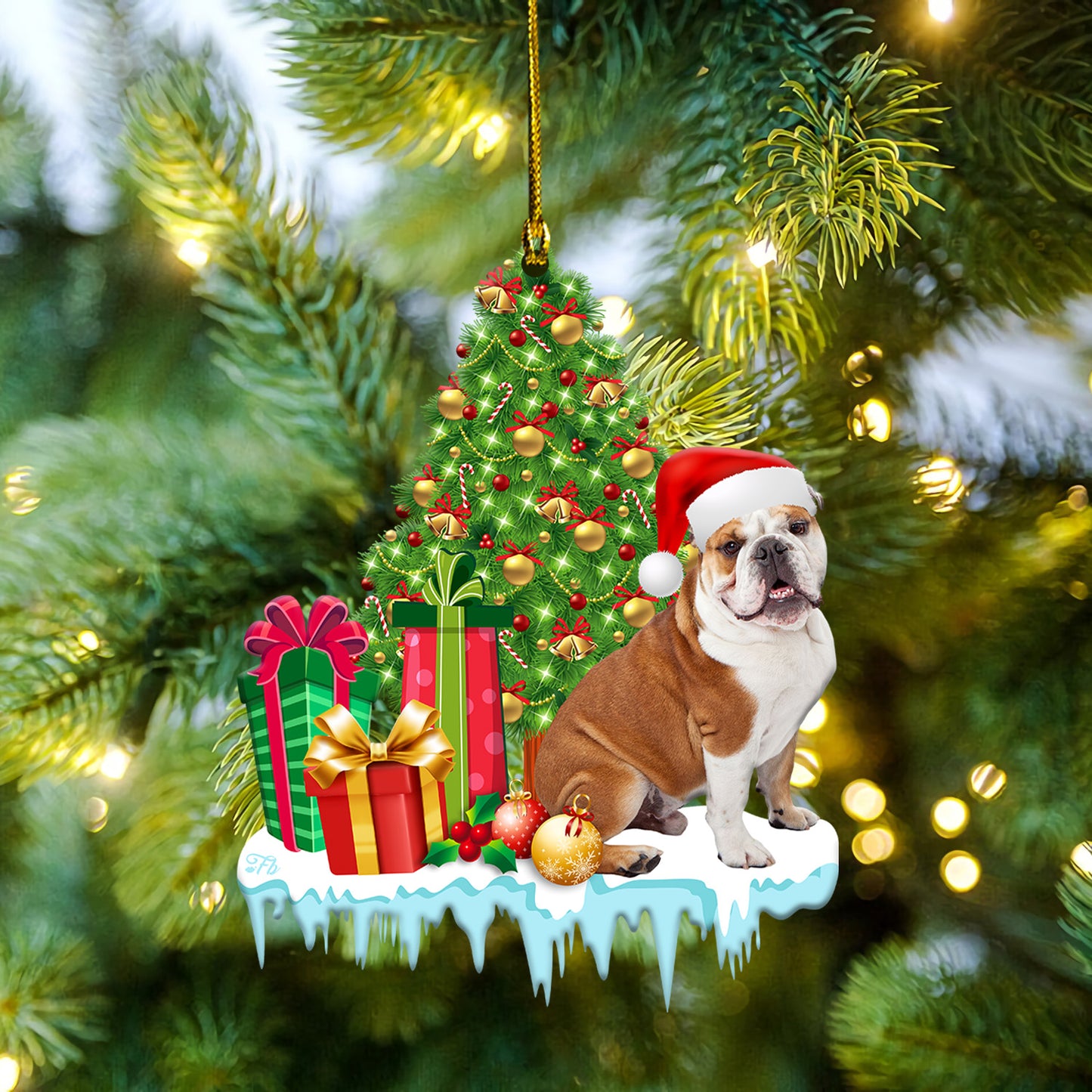 Petthouse | Australian Bulldog Decor Christmas Tree Car Ornament, Santa Bulldog Holiday Party Decor