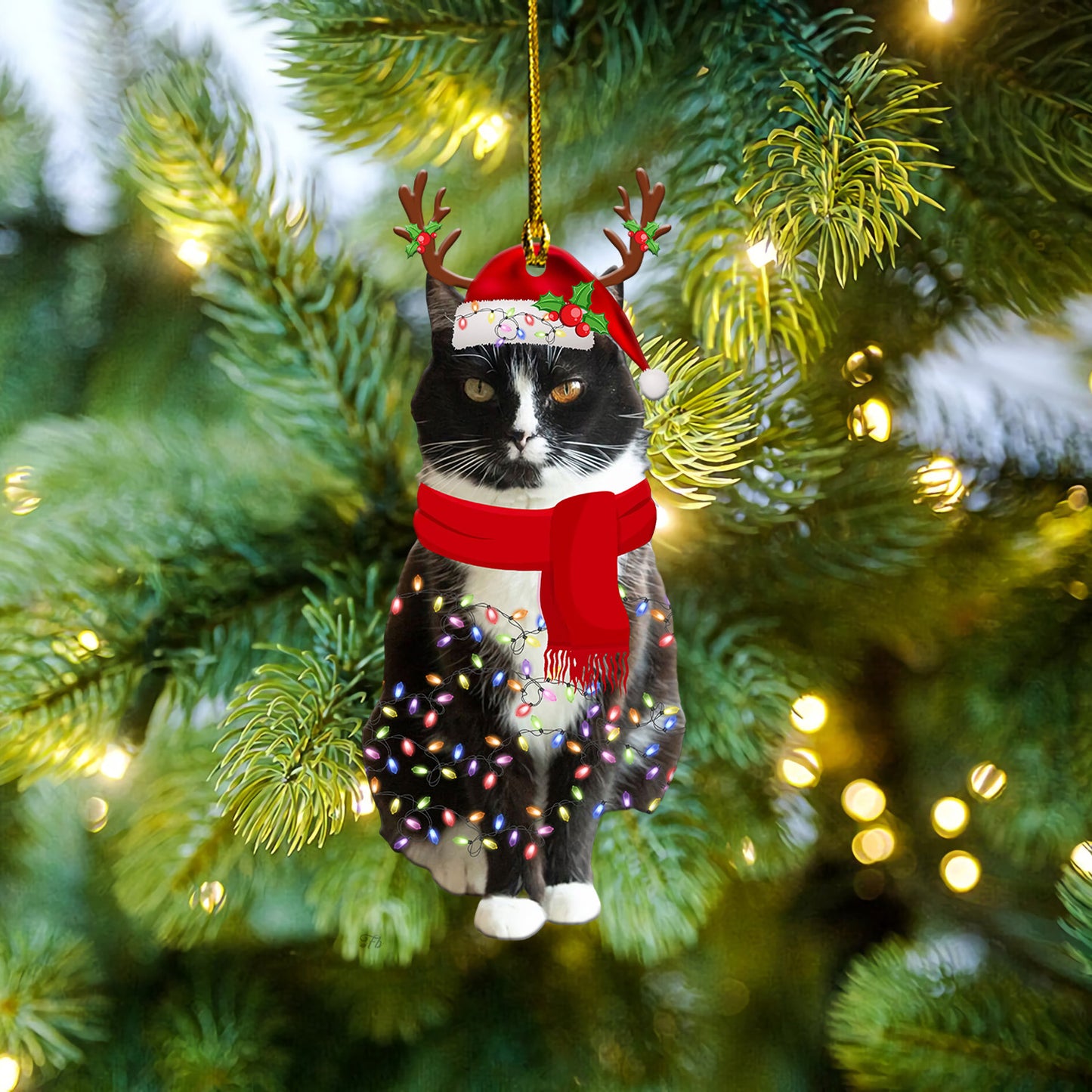 Petthouse | Bicolor Cat Christmas Car Hanging Ornament Cat Lover Ornament Cat Addict Gift